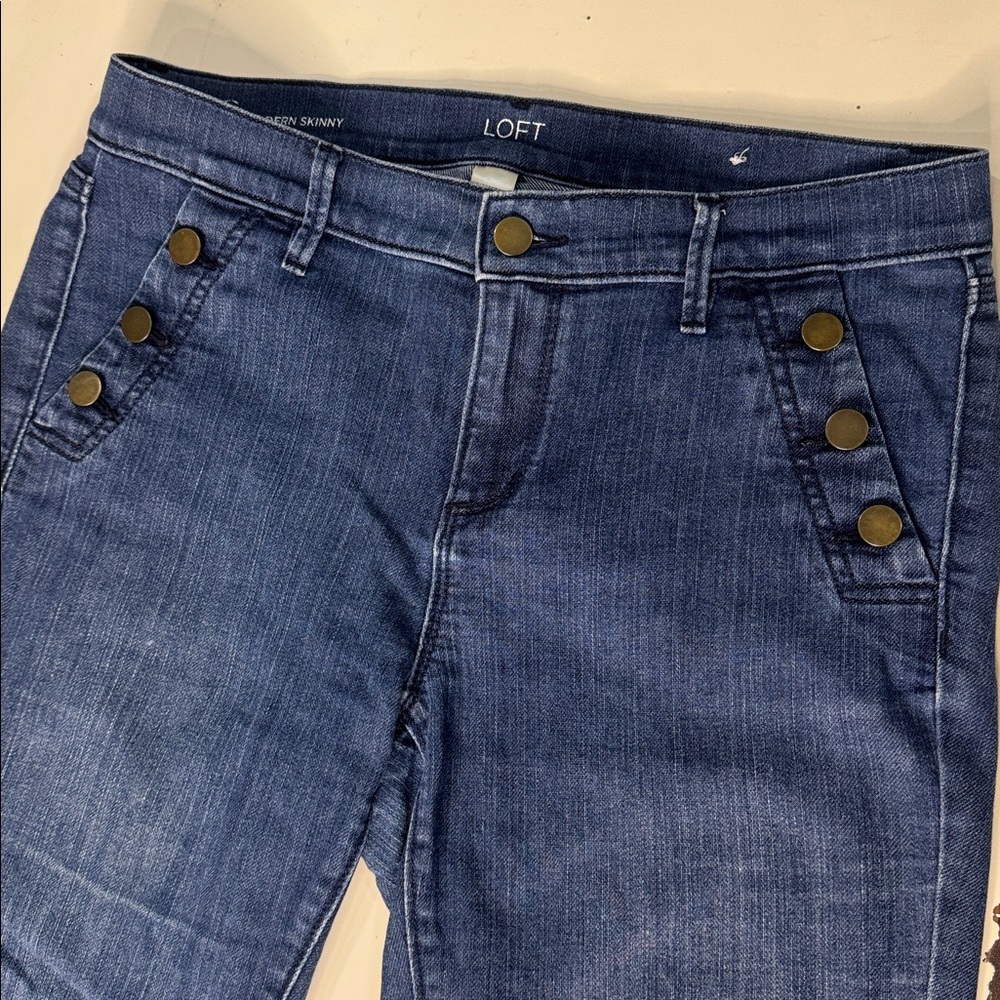 LOFT Modern Skinny Sailor Button Jeans Size 6 Dark Wash - Picture 5 of 8